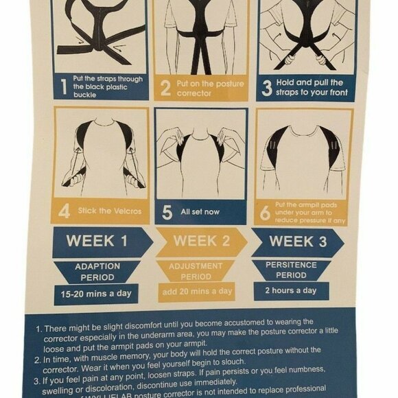 Posture Corrector by Wyllie Lab Unisex with Adjustable Straps & Pads - Black NEW - Picture 2 of 4